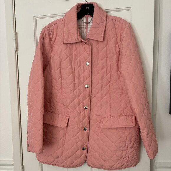 Blush Rose Quilted Long-Sleeve Barn Jacket w/ Contrasting Plaid/Taupe Lining - Picture 1 of 6